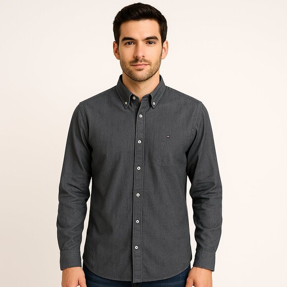 Tommy Hilfiger Men's New York Fit Greyed Blue Button-Down Shirt Size Large - Picture 1 of 8